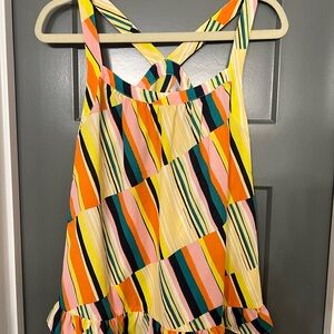 CAbi Striped Sleeveless tank top in Yellow, Orange, Pink, Teal. Size XS